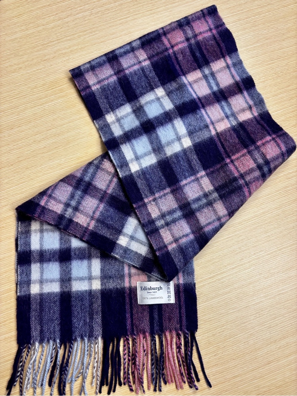 Edinburgh 100% Lambswool Plaid Scarf Henold Blackberry Pink Blue